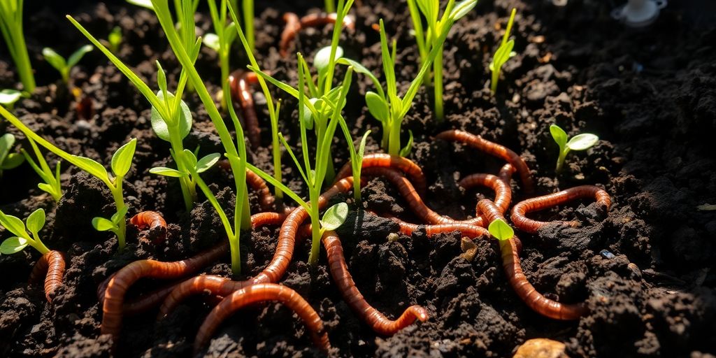 Earthworm casting in fertile garden soil
