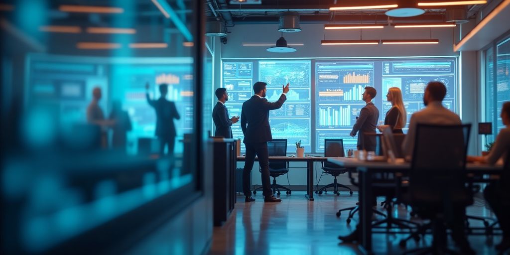 Profissionais de negócios colaborando em um escritório moderno.