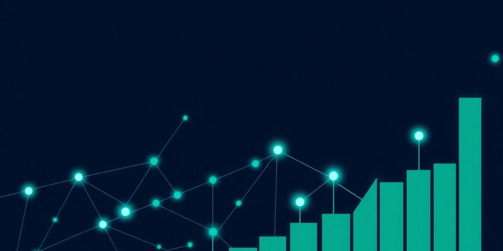 Digital network infographic with glowing data streams.
