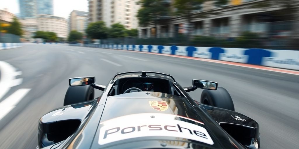 Pascal Wehrlein driving a Porsche Formula E car.
