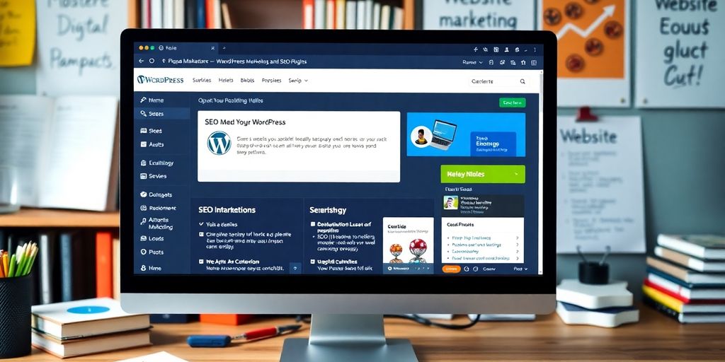 Zdjęcie ekranu komputera z WordPress i narzędziami SEO.