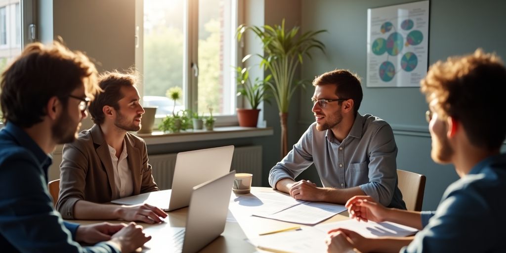Team collaborating on product management for business success.