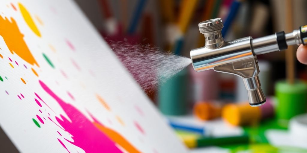 Airbrush painting with colorful mist on canvas.