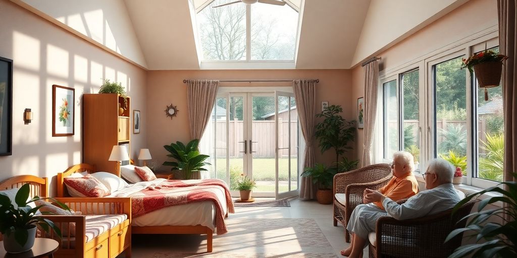 Casa de repouso tranquila com jardim e ambiente acolhedor.