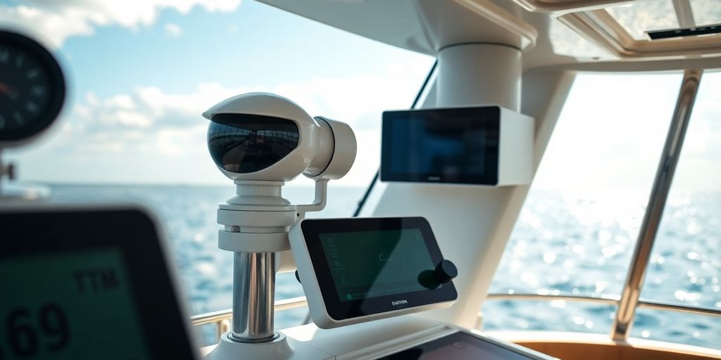 Advanced marine radar systems displayed on a boat.