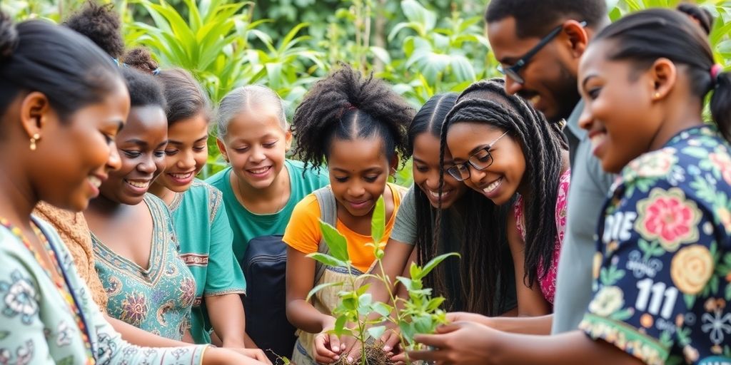 Diverse people working together on a community project.