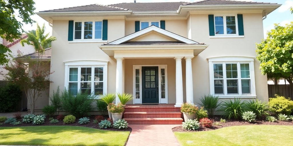 Modern house exterior with fresh paint and elegant trim.
