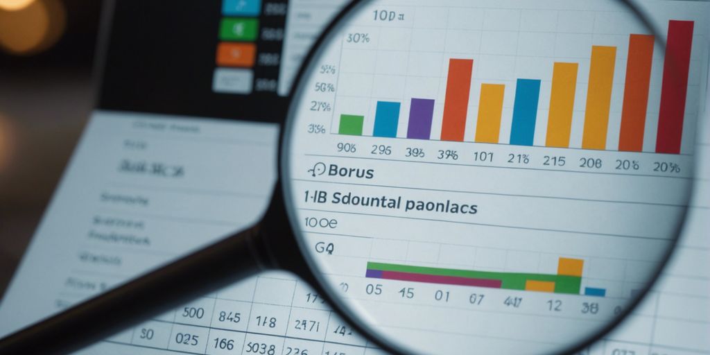 Graph with rising bars and a magnifying glass highlighting one bar, symbolizing essential performance indicators in marketing.