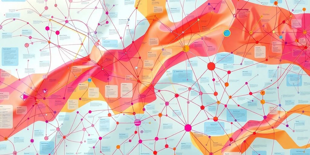 Colorful diagrams, flowing lines, abstract geometric shapes.