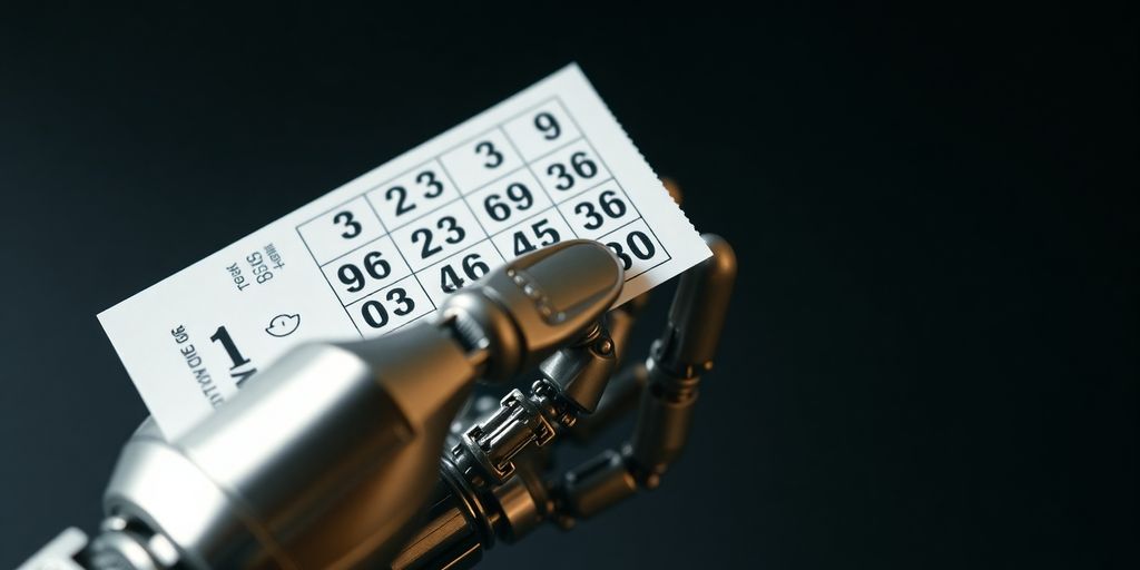 Robô com números da loteria na mão