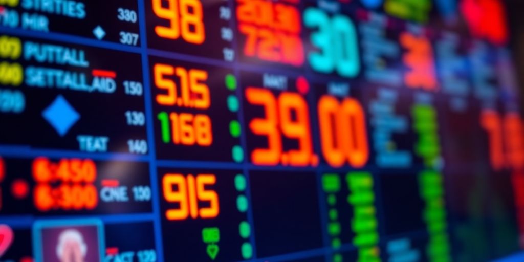 Sports odds board with glowing numbers.