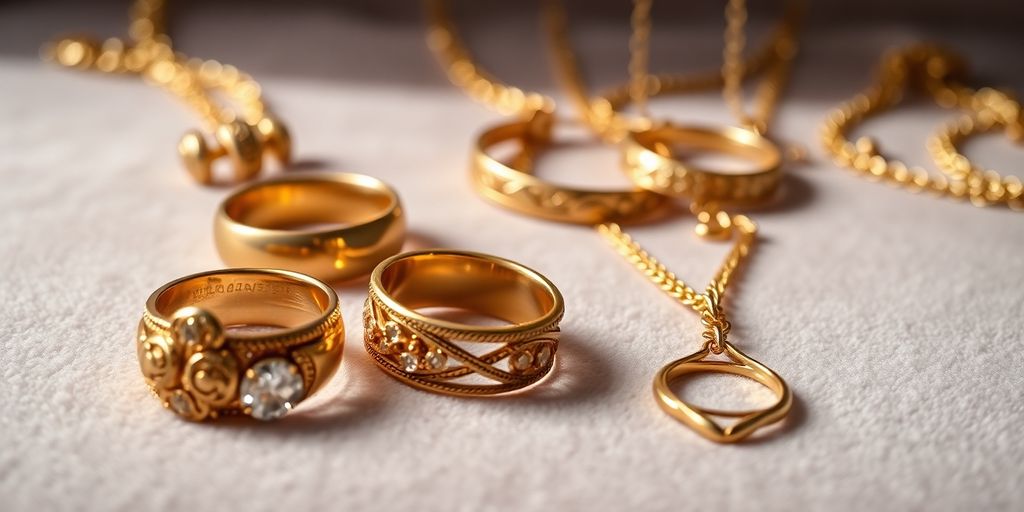 Bijoux en or sur un fond en velours.