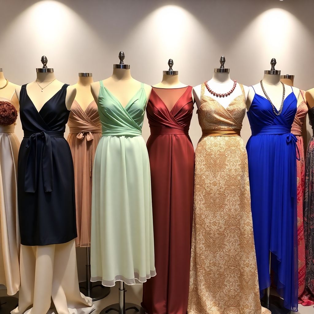 Elegant dresses on display for various occasions.