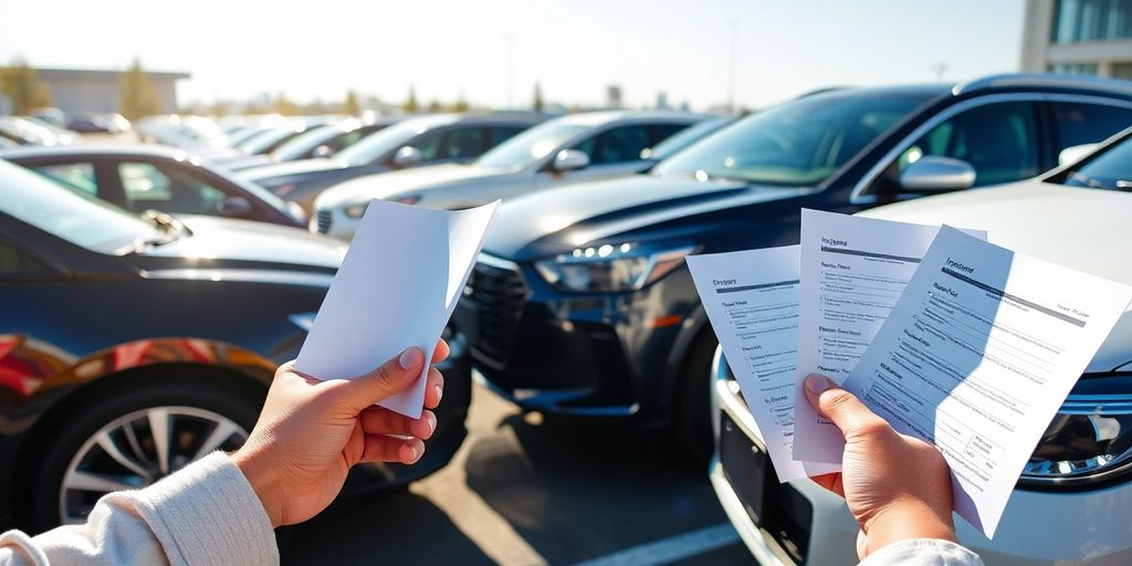 Cars parked, insurance forms.