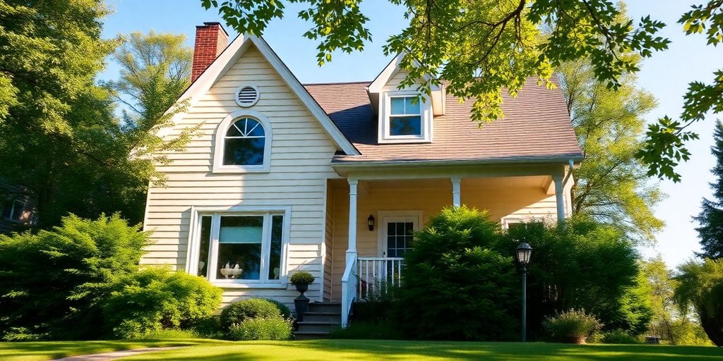 A warm New Jersey home with greenery and blue sky.