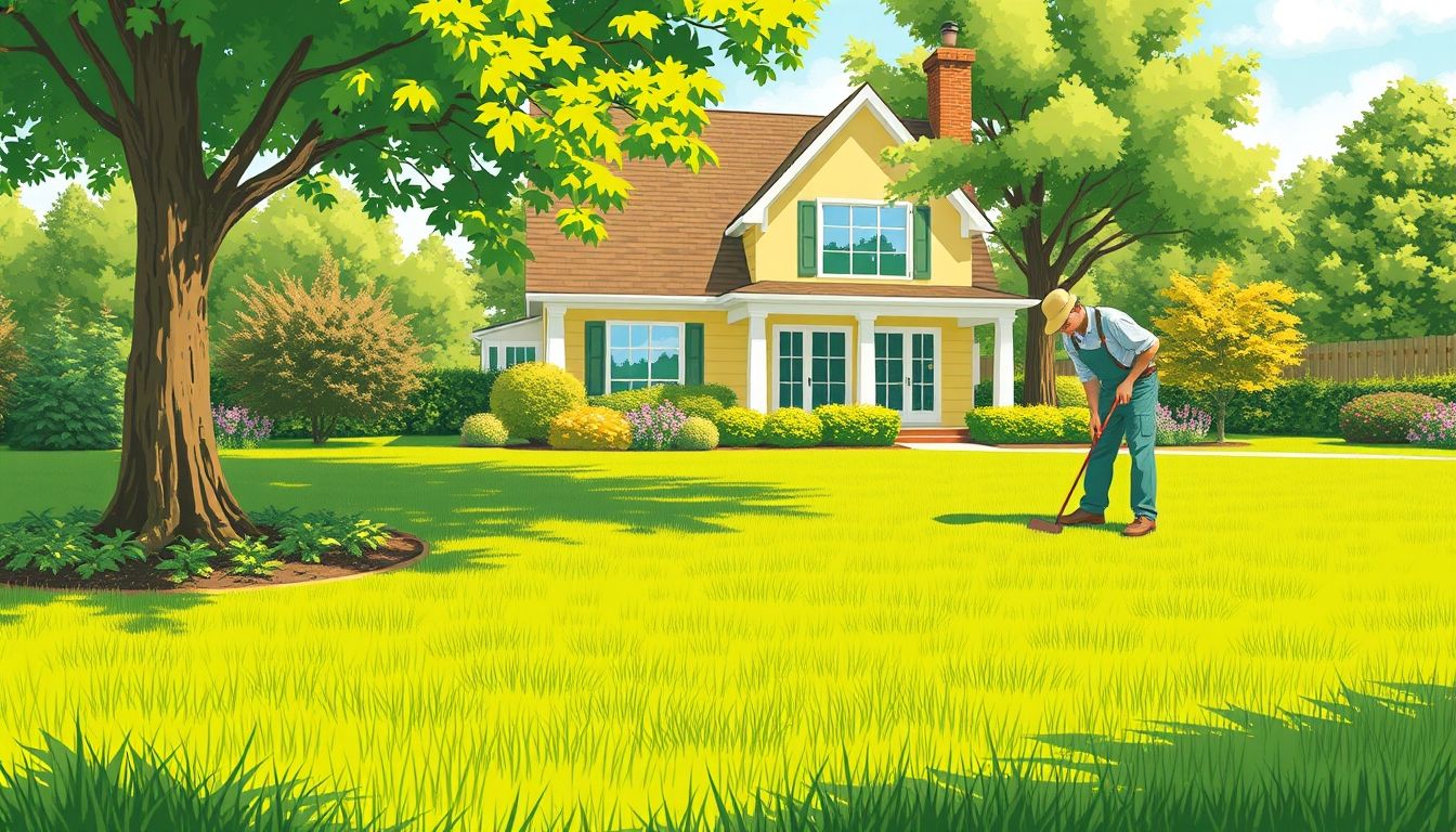 Gardener working on a lush green lawn