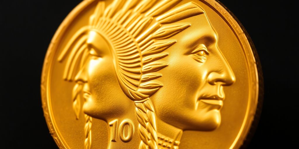 Gros plan sur une pièce d'or Tête d'Indien.
