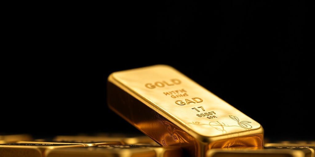 Close-up of a gold bar on a dark background.