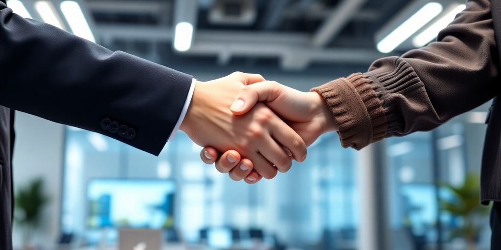 Main dans la main entre une entreprise et une startup