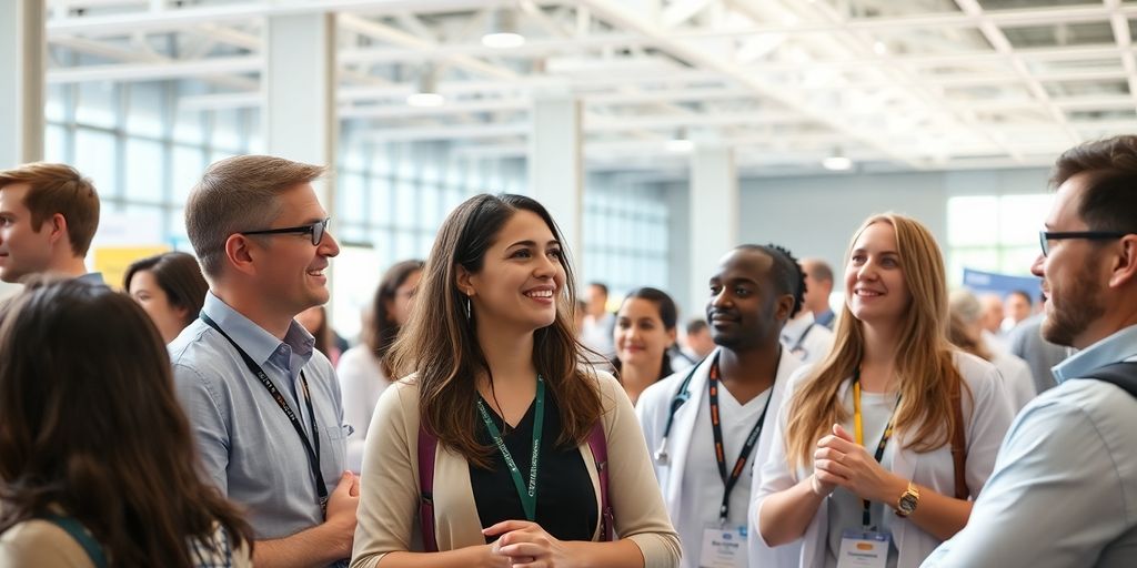 Diverse group engaging at a conference.