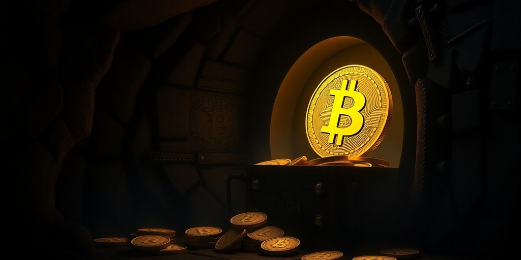 Bitcoin coins appearing from dormant digital vault.