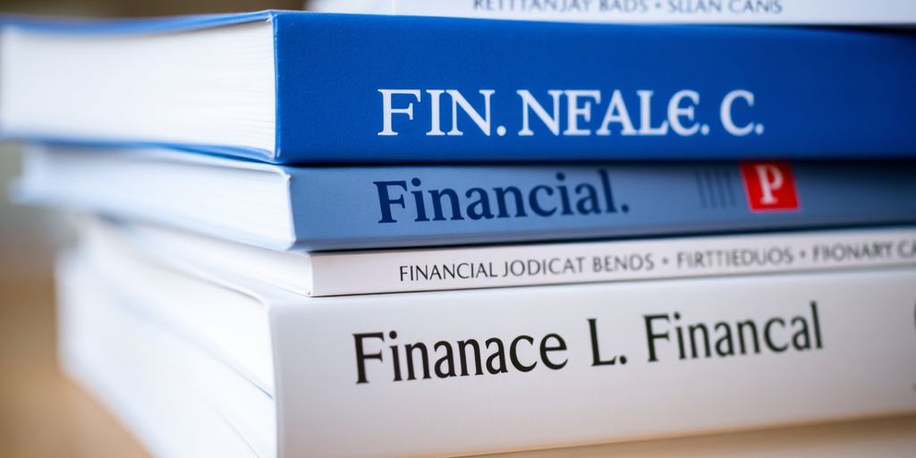 Stack of books with financial charts.