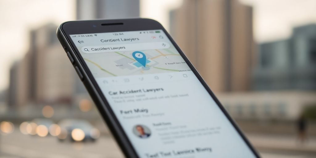 Smartphone showing search results for car accident lawyers.