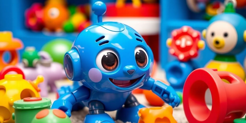 Colorful Wonder Workshop Dash robot with sensory toys.
