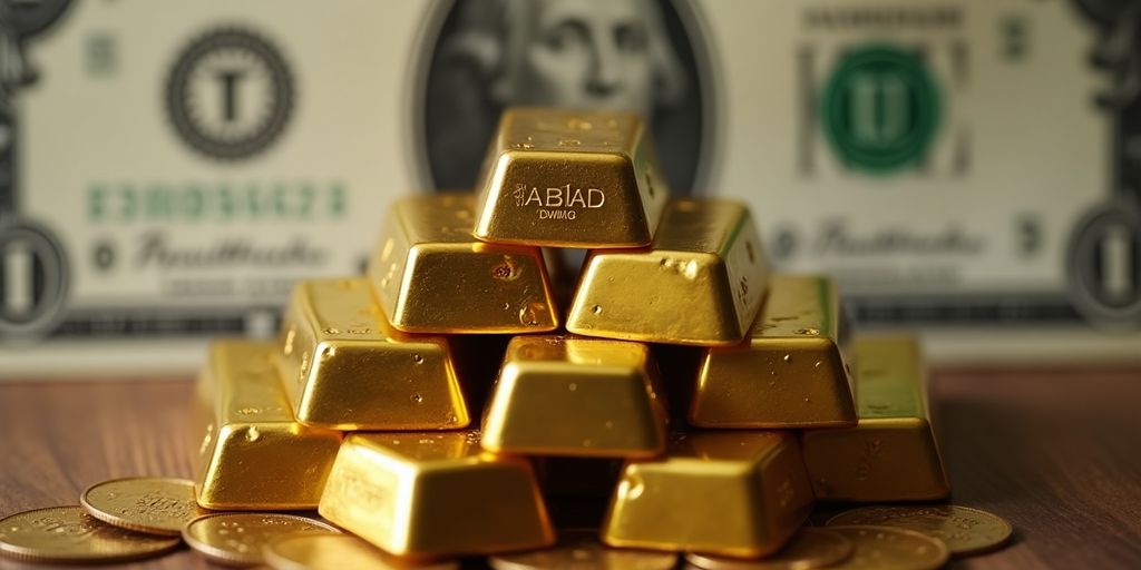 Lingot d'or et billet dollar en arrière-plan.