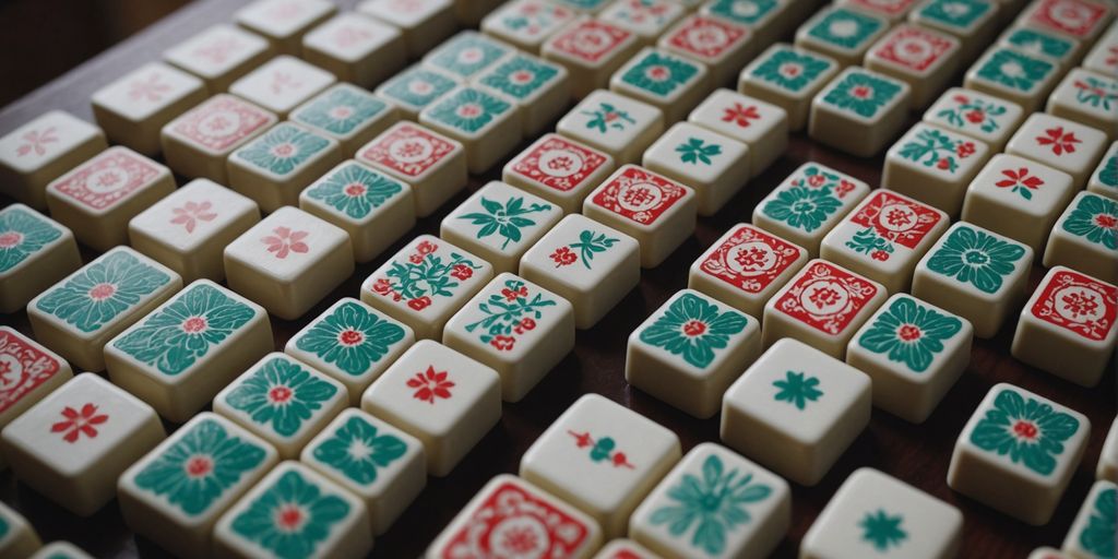 Mahjong tiles in a colorful, attractive pattern.