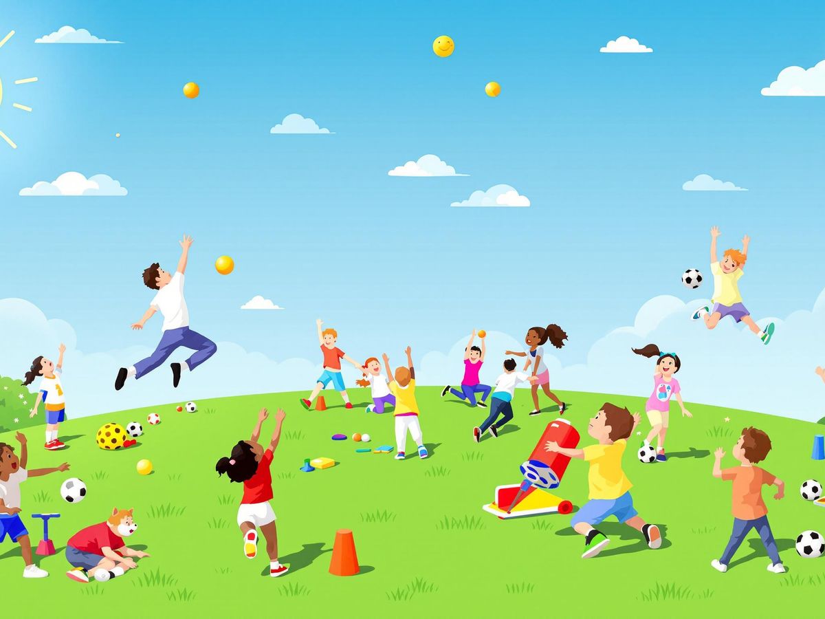 Copii jucându-se în aer liber, dezvoltând abilități motorii.