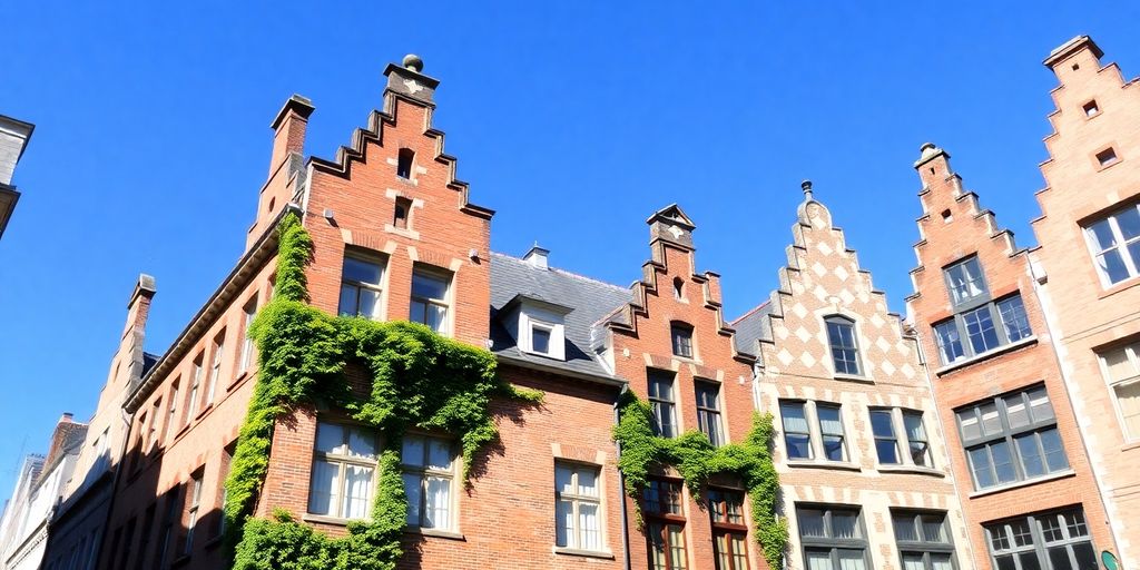 Bel immeuble gantois ancien, façade bien entretenue, ciel clair.