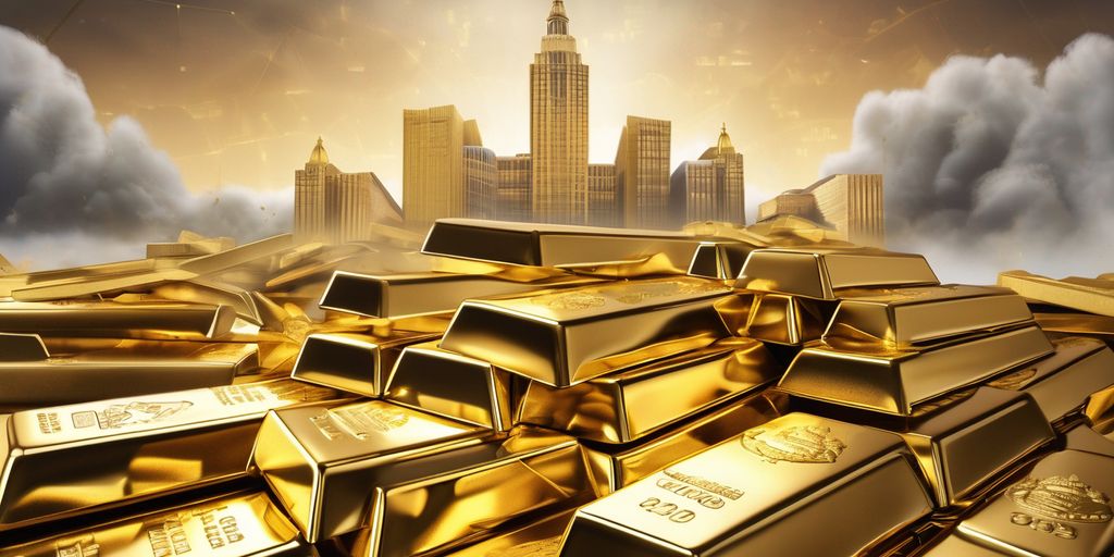 gold bars with central bank building and inflation graph