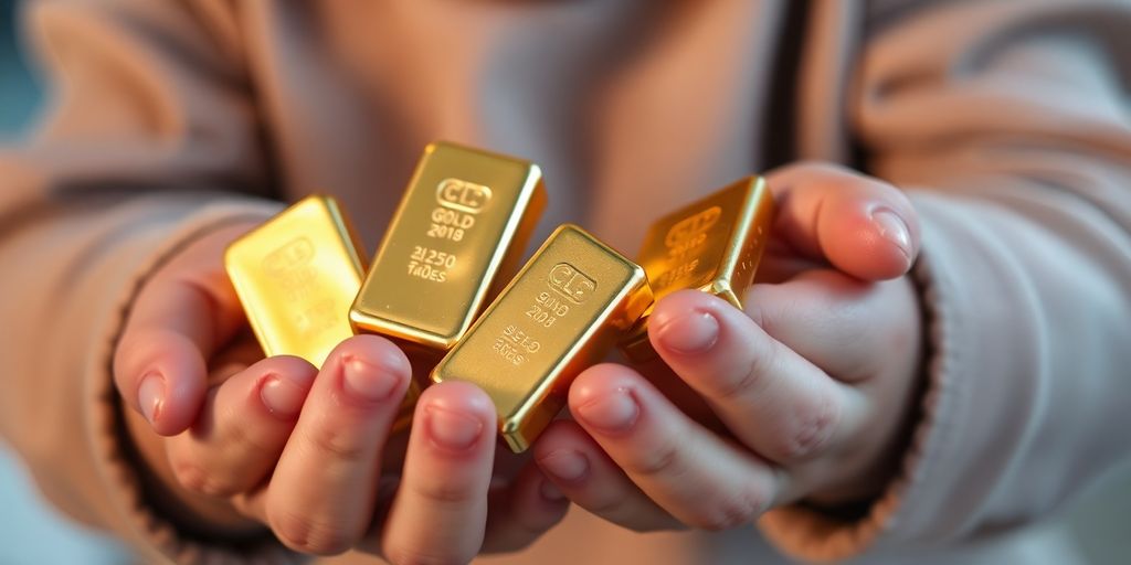 Lingots d'or dans les mains d'un enfant