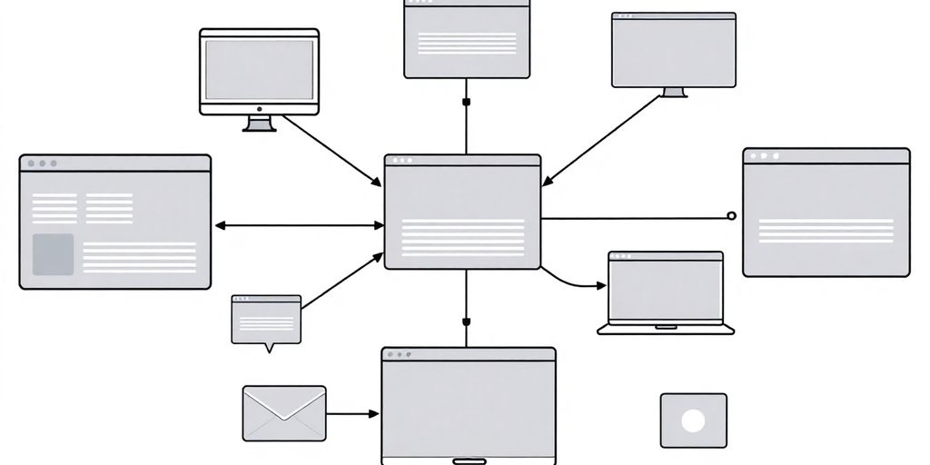 Stylized website layout with connected nodes.