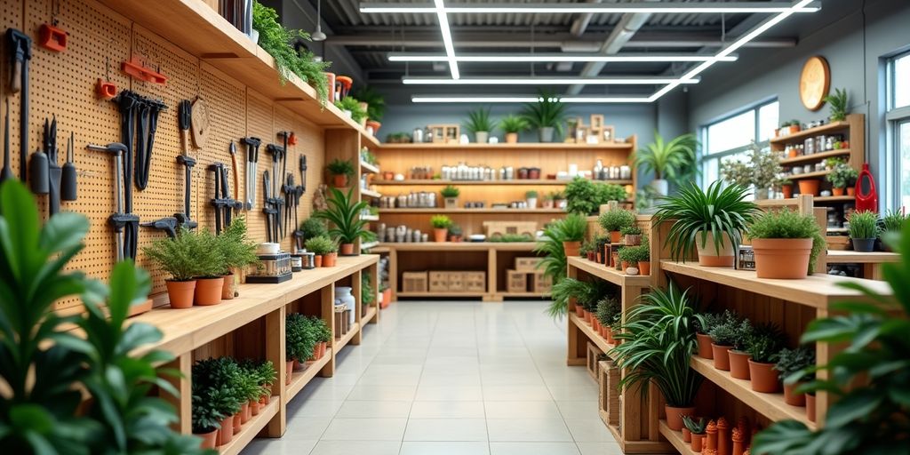 Bunte Auswahl an Werkzeugen und Dekorationen im Online-Shop