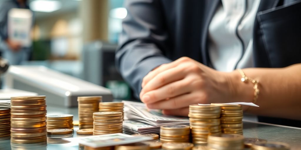 Un comptable avec des billets et des pièces de monnaie.