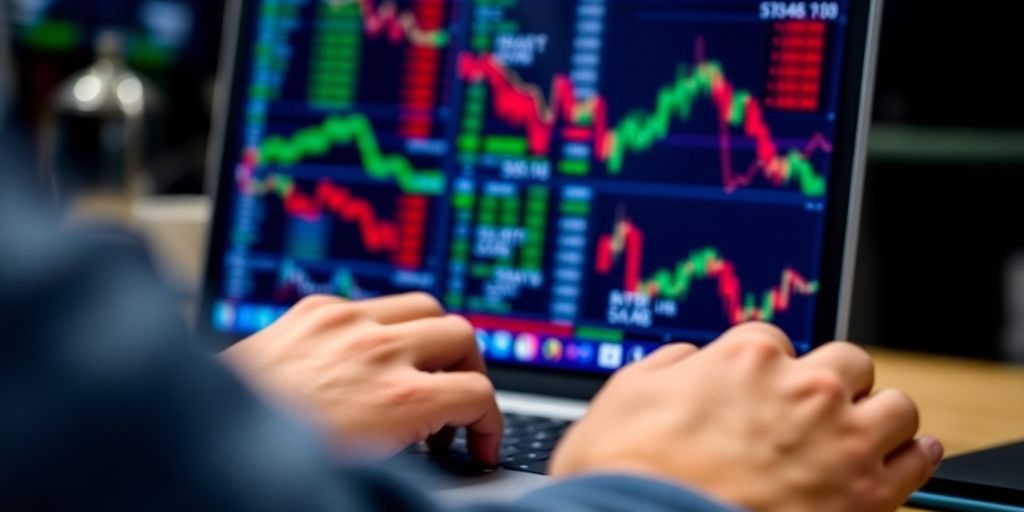 Trader analyzing data on a laptop during options trading.