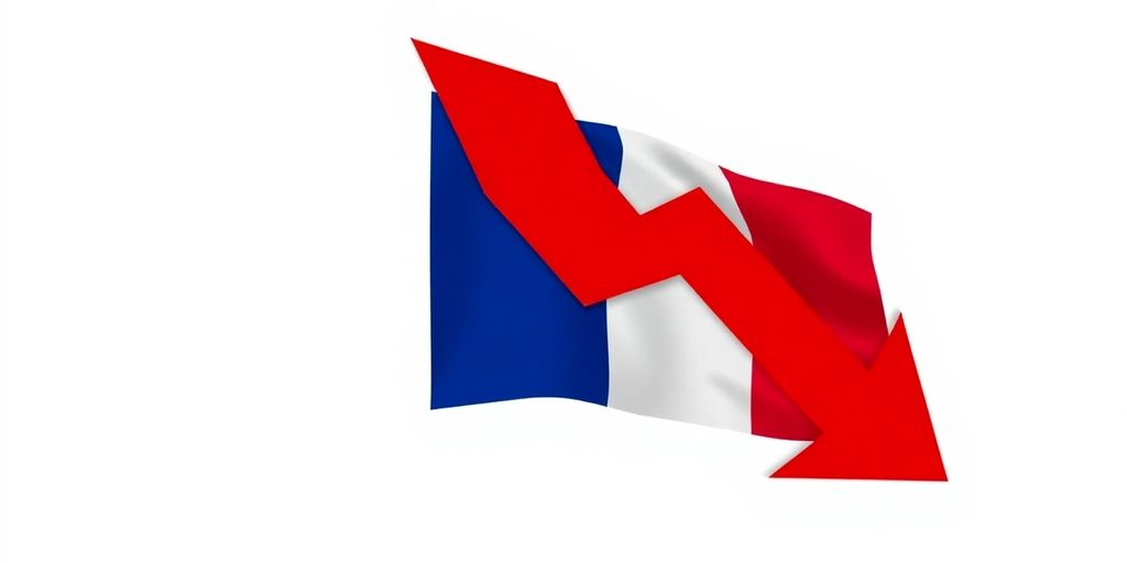 Drapeau de la France avec une flèche pointant vers le bas.
