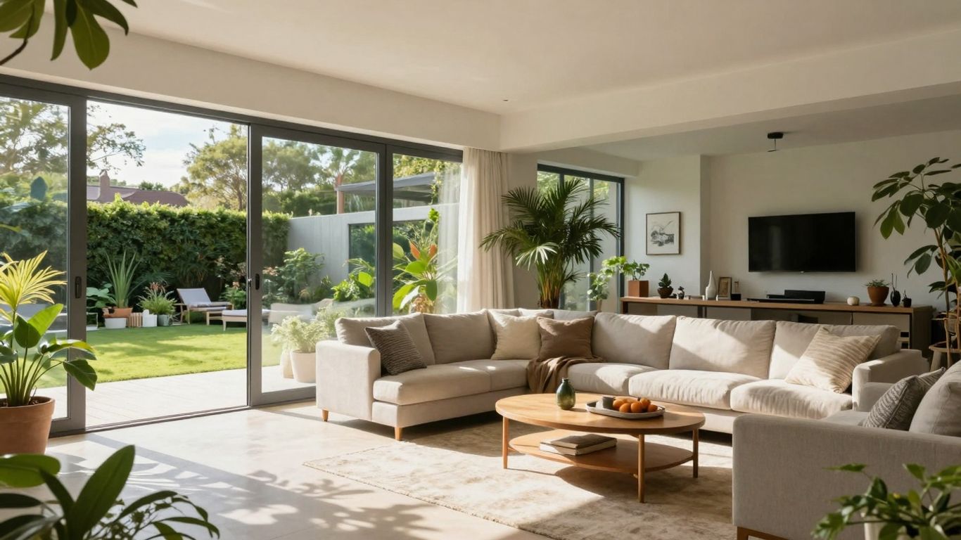 Heller Wintergarten Anbau mit Wohnzimmer und Pflanzen