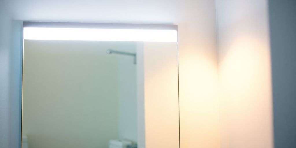 Illuminated bathroom mirror with soft light.