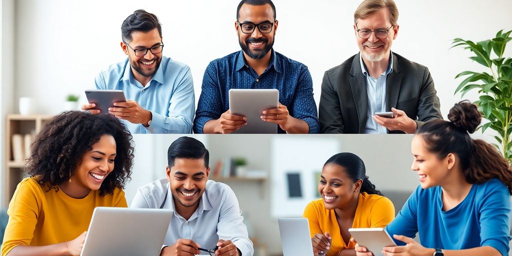Diverse teams collaborating virtually in a non-profit setting.