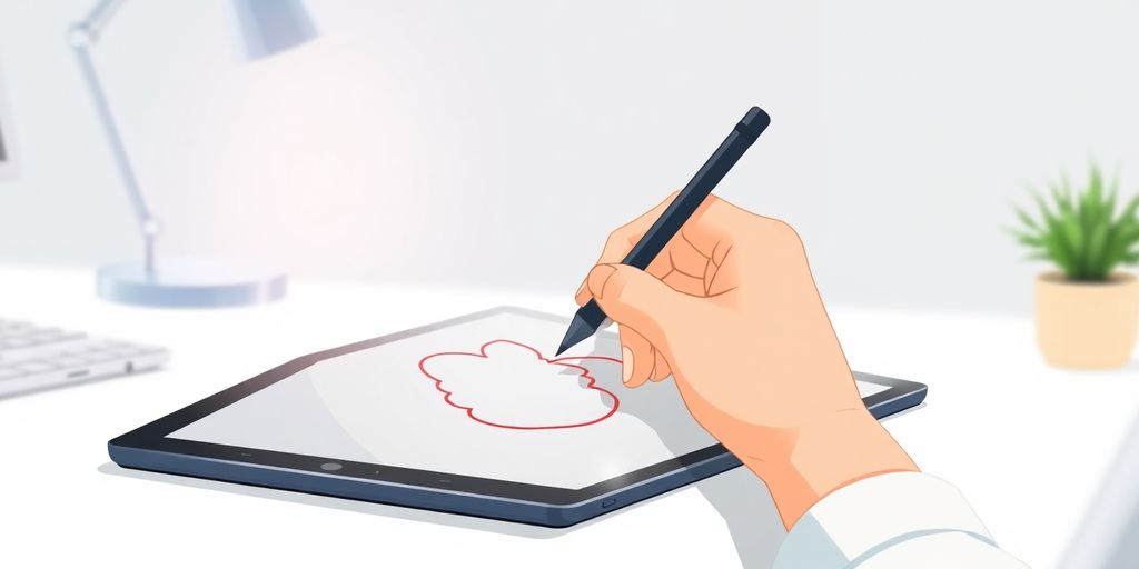 A person sketching on a tablet.