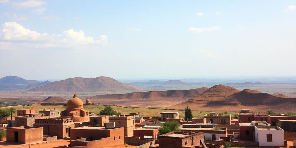 Paysage du Somaliland avec architecture traditionnelle et culture locale.