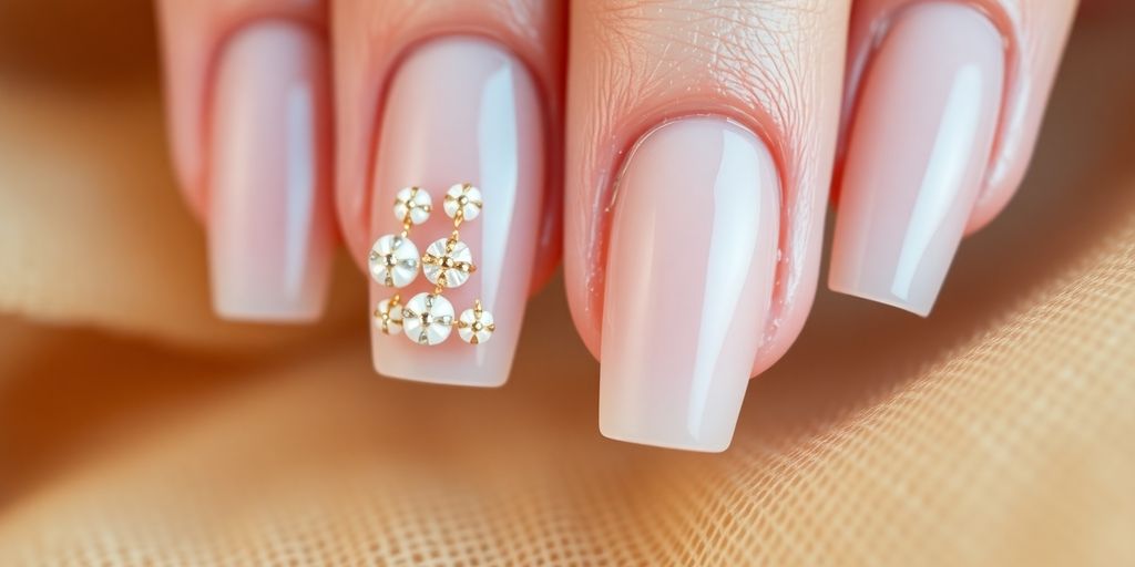 Unhas de gel decoradas em tons elegantes e suaves.