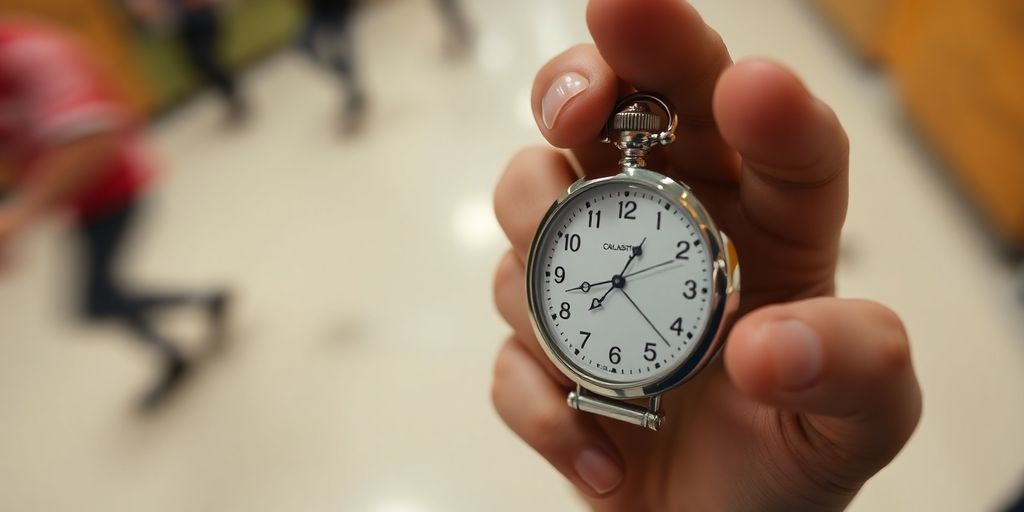 Hand holding a ticking pocket watch