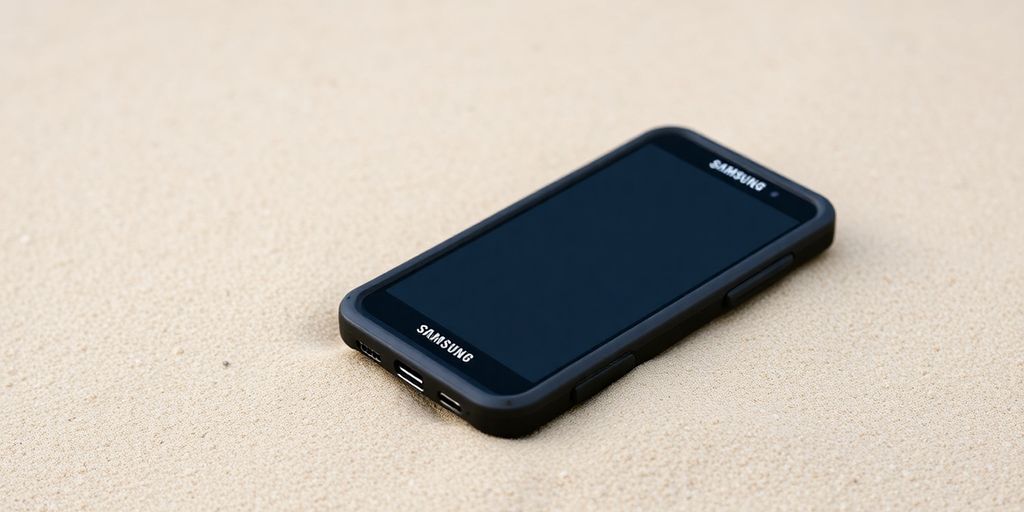Samsung S25 phone in a rugged Lifeproof case.