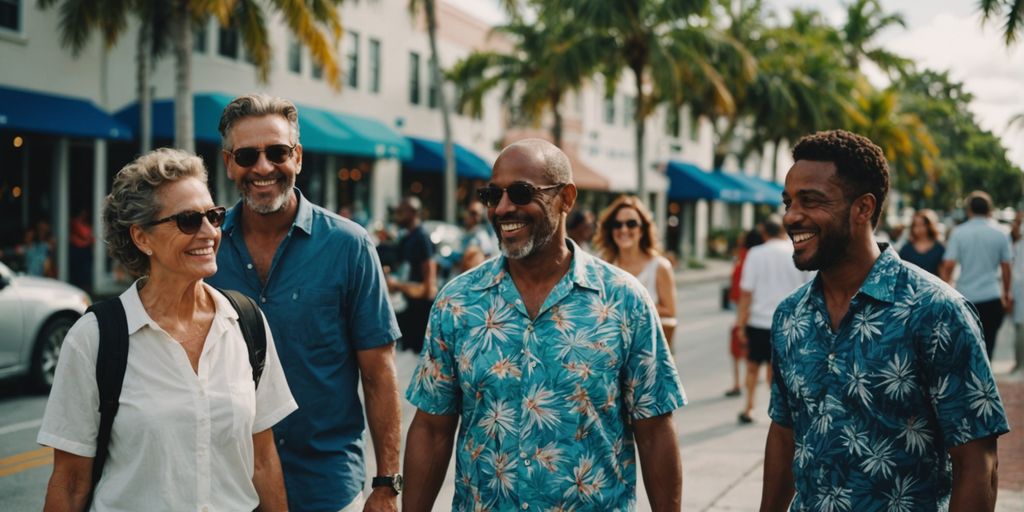 Residents smiling in West Eleventh Miami neighborhood.