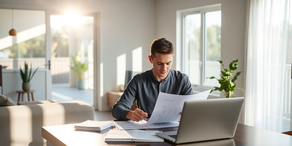 Australian family looking at financial documents.