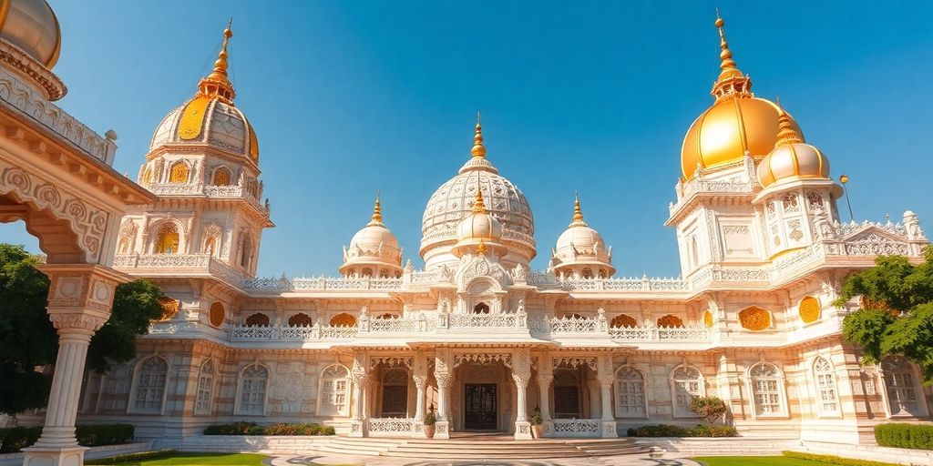 BAPS Hindu Mandir in Abu Dhabi with ornate architecture.